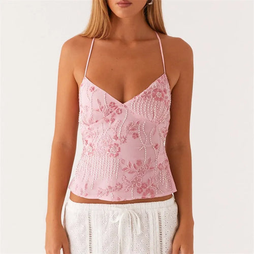 Pearl Embellished Summer Crop Top